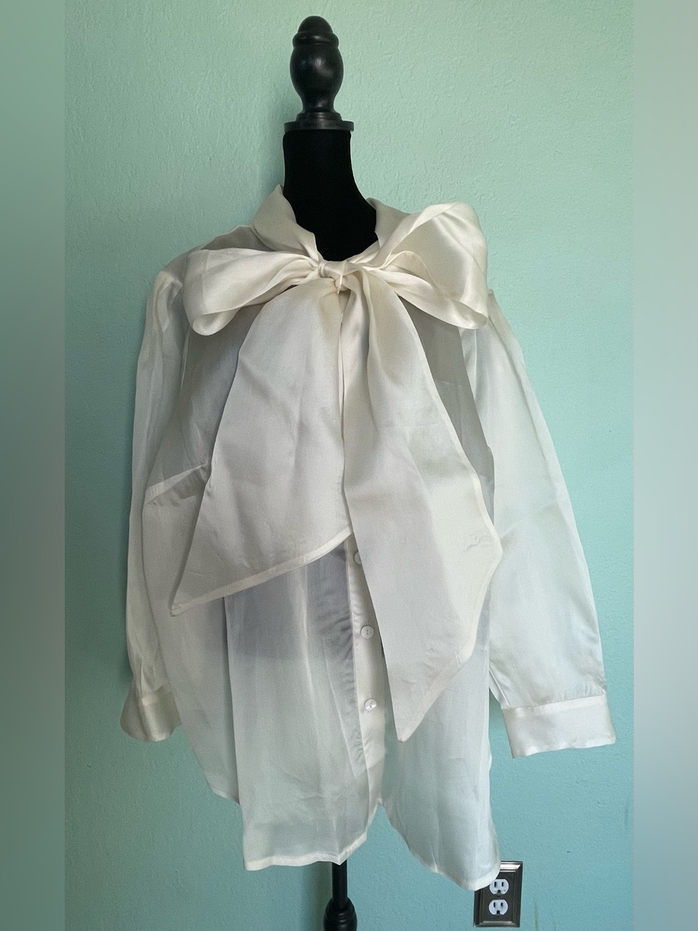 eShakti Sheer Cream Button-Up Blouse